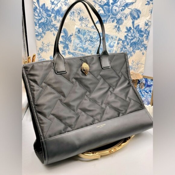 🆕 KURT GEIGER LONDON 🧿 NWOT L Recycled Drench Shopper Tote Bag, Black & Gold - Picture 2 of 16